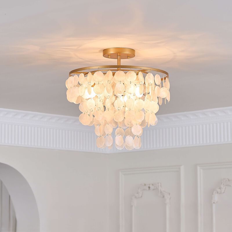 Pilar 4-Light Glossy Bronze Finish Natural White Shell Flush Mount image number 5