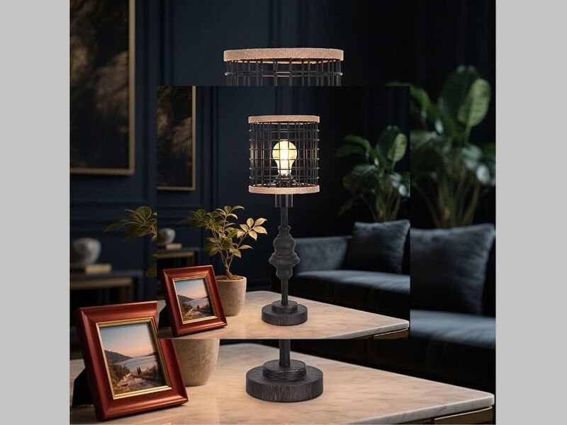 Industrial Metal Table Lamp with Mesh Shade Farmhouse Bedside Lamp 20 Inch image number 1
