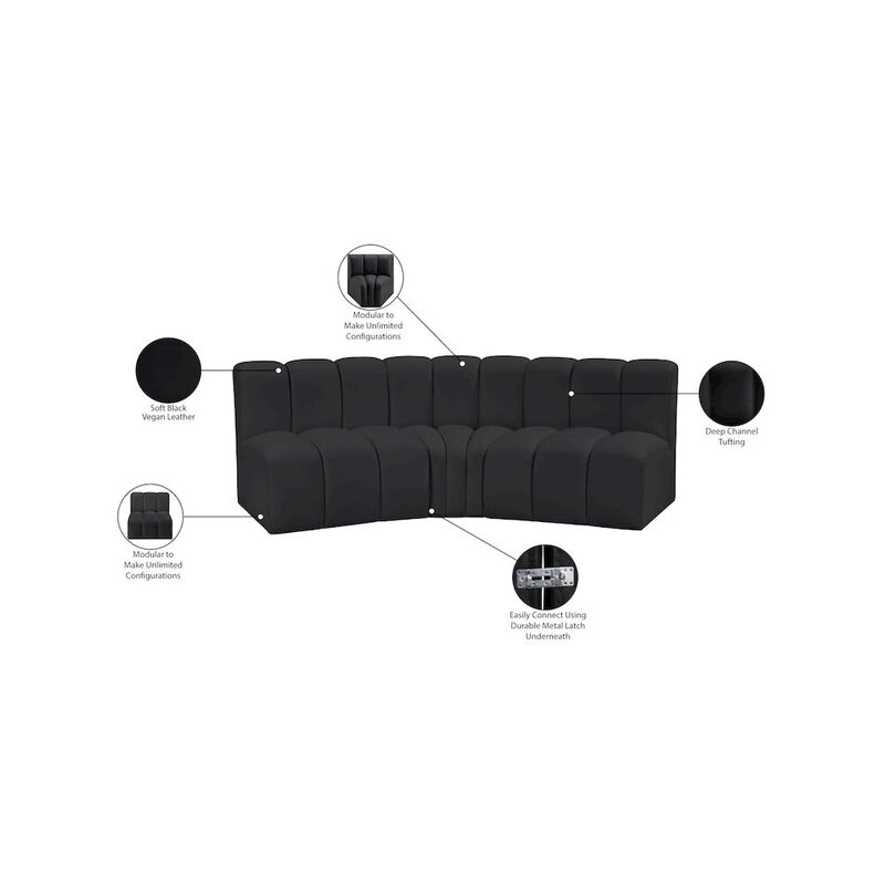 Meridian Furniture Arc Black Vegan Leather Modular Sofa