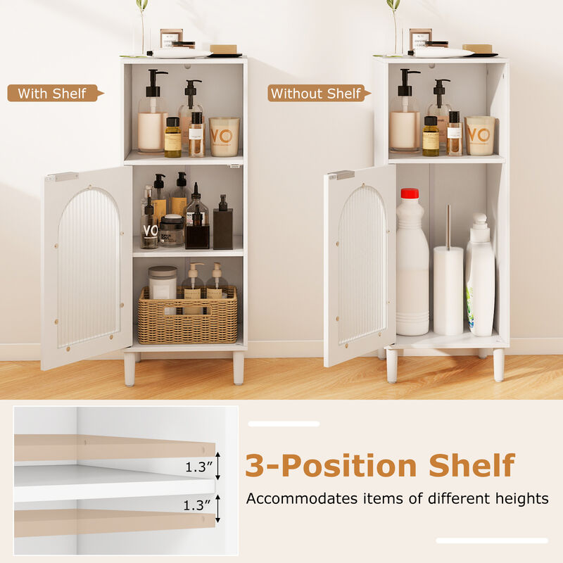 Wooden Bathroom Floor Cabinet with Adjustable Shelf & Side Storage Organizer-White image number 5