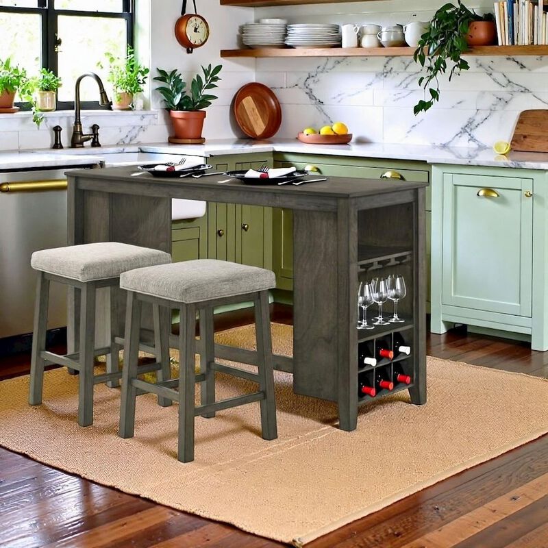 Bar Table with Stools &ndash; Small Kitchen Table for 2 in Solid Wood Finish image number 2