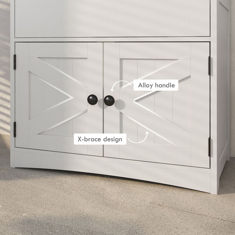 Farmhouse Bathroom Storage Cabinet, Linen Cabinet with Drawer and Shelves, 23.5" x 13" x 48.5", White