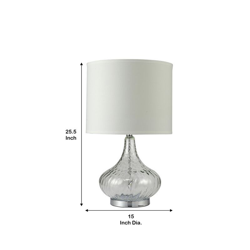 Table Lamp with Pot Bellied Glass Body, Clear and White - Benzara