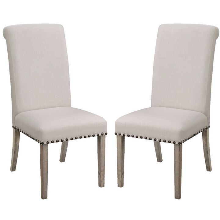 Rolled Back Parson Dining Chair, Beige, Set of 2-Benzara