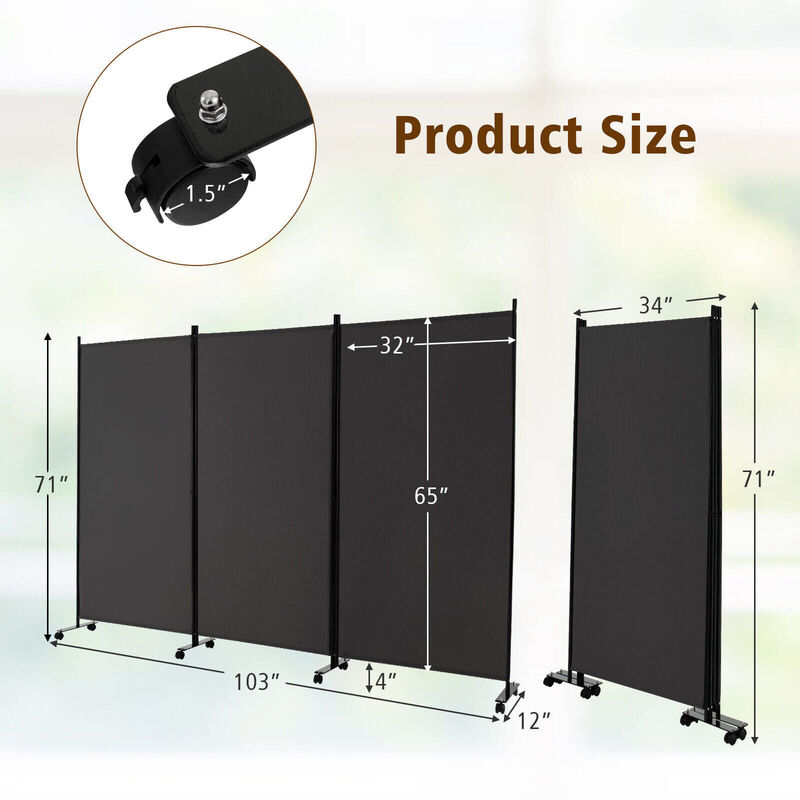 3 Panel Folding Room Divider with Lockable Wheels