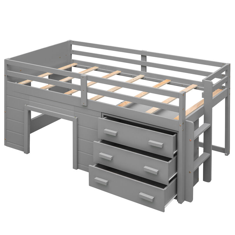 Whisen Modern Design Twin Size Loft Bed with Cabinet and Shelf