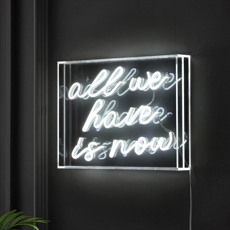 All We Have Is Now 14" X 10" Contemporary Glam Acrylic Box USB Operated LED Neon Light, White