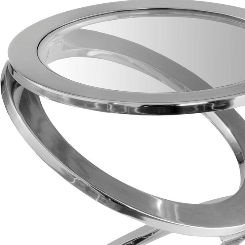 Hivvago 17 Inch  Silver And Clear Glass and Aluminum Round Abstract End Table