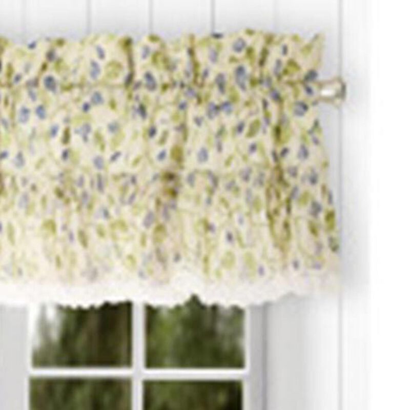 Ellis Curtain Clarice High Quality Room Darkening Natural Color Classic Print Ruffled Window Valance - 52 x12" Blue