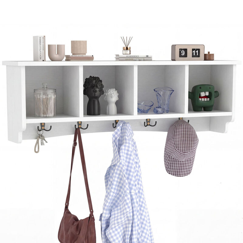 Entryway Coat Rack with Wooden Shelf and Storage Cubbies image number 3