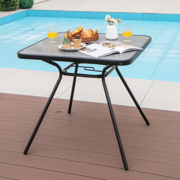 Hivvago 32" x 32" Heavy-Duty Outdoor Dining Table with Umbrella Hole for 4 Persons-Grey