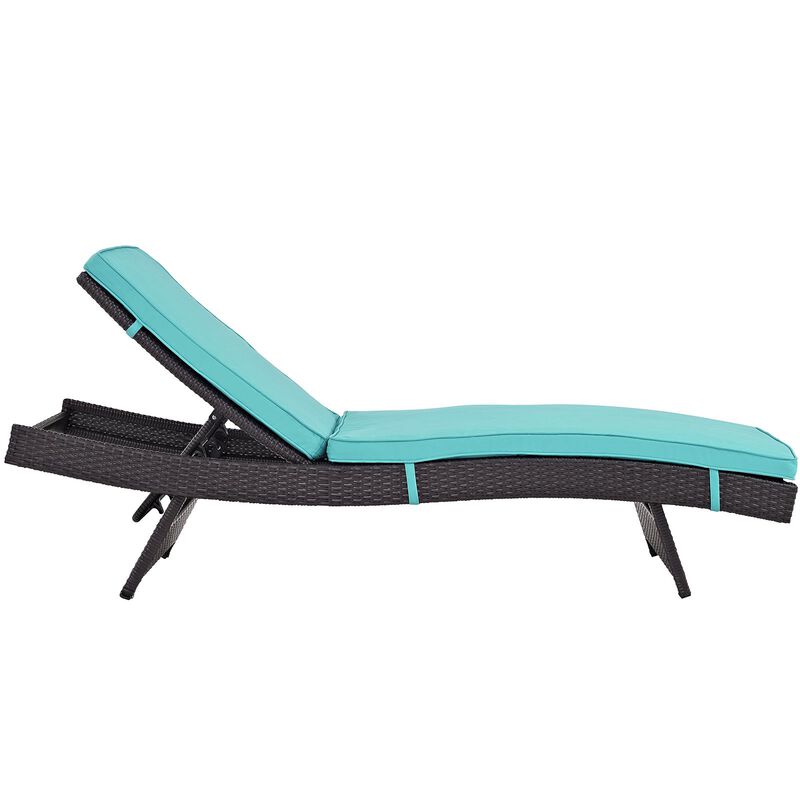 Modway Convene Wicker Rattan Outdoor Patio Chaise Lounge Chair in Espresso Turquoise image number 2