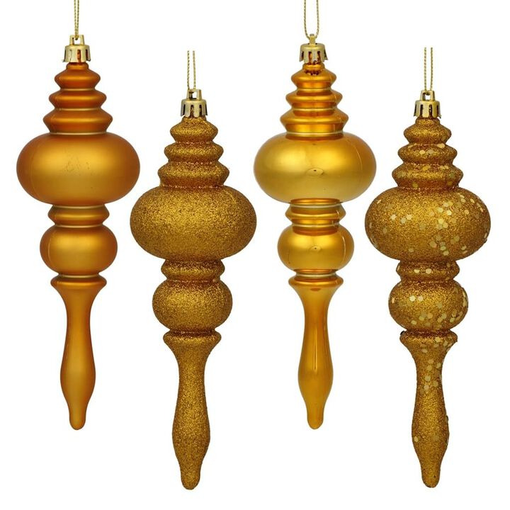 Vickerman 19528-7" Antique Gold Shiny Matte Glitter Sequin Finial Christmas Tree Ornament (8 pack) (N500230)