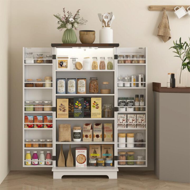 Kitchen storage cabinet with shelves and doors, perfect for pantry or dining area