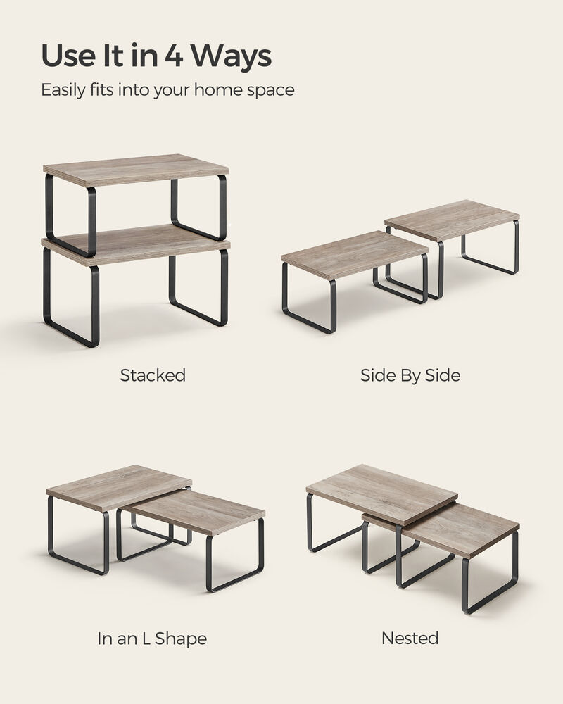 Expandable and Stackable Cabinet Shelf Organizer &ndash; Metal and Bamboo Kitchen Counter Shelves, Set of 2