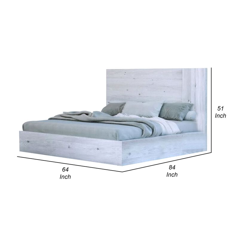 Noe Zid Queen Size Platform Bed, Panel Headboard, White Finish, Modern - Benzara