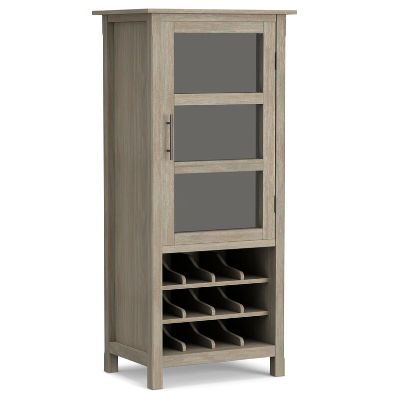 Avalon 12-Bottle SOLID WOOD 23 inch Wide Contemporary High Storage Wine Rack Cabinet in Distressed Grey