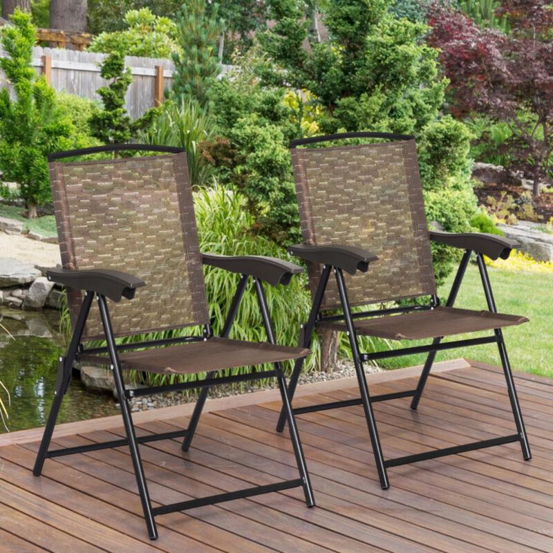 Hivvago Folding Sling Chairs with Smooth Armrests and Adjustable Back for Patio