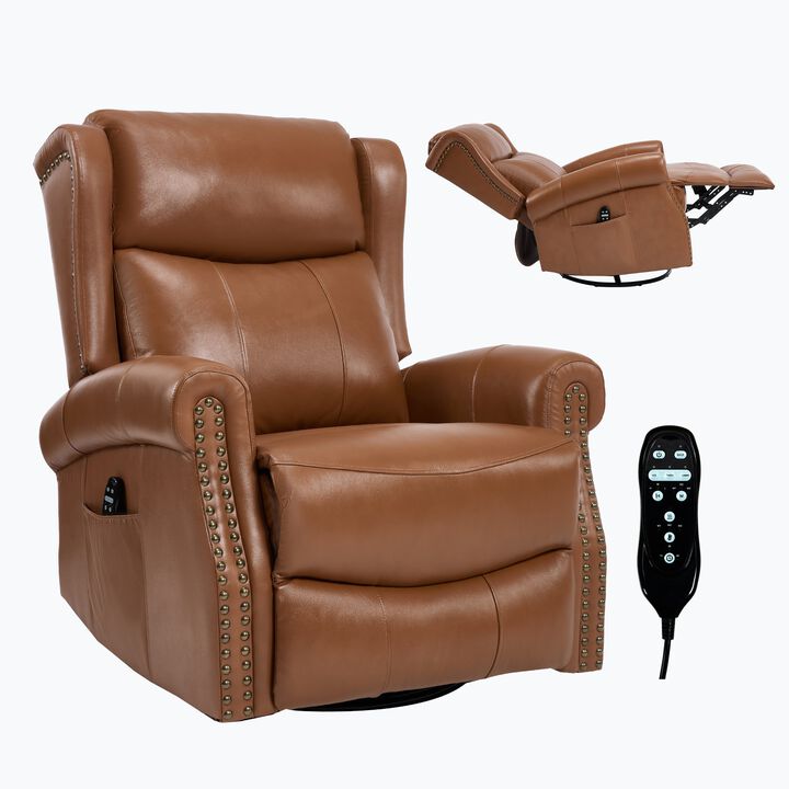 Genuine leather Heat Massage Manual Recliner Chair with Rocker and Swivel for Living Room