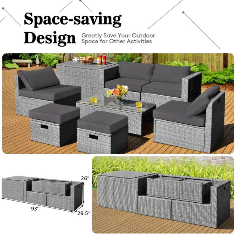Hivvago 8 Pieces Patio Rattan Furniture Set with Storage Waterproof Cover and Cushion