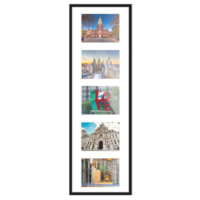 8.5x28.5 Wood Collage Frame with White Mat For 5 5x7 Pictures