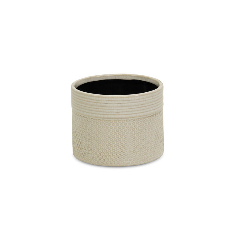 HomeRoots Off White Ceramic 42 Ounce Dotted Round Distressed Pot Planter image number 2