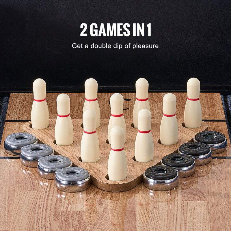 2 in 1 Shuffleboard Table 9 Ft with Pucks Bowling Set and Brush image number 4