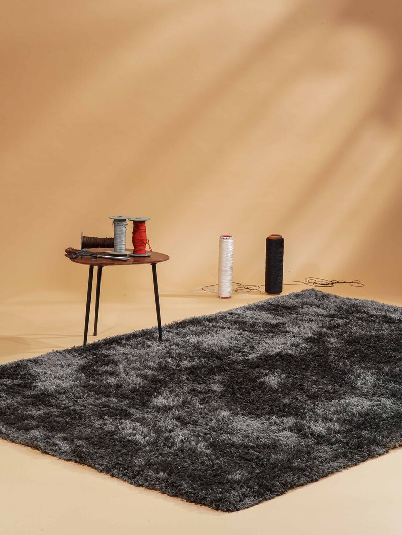 RUGSOTIC CARPETS HAND TUFTED SHAG POLYESTER ECO-FRIENDLY AREA RUGS - 9'x12', Rectangle, Charcoal, Solid Plain Design, High Pile Thick Handmade Anti Skid Area Rugs for Living Room, Bed Room K00111 image number 1