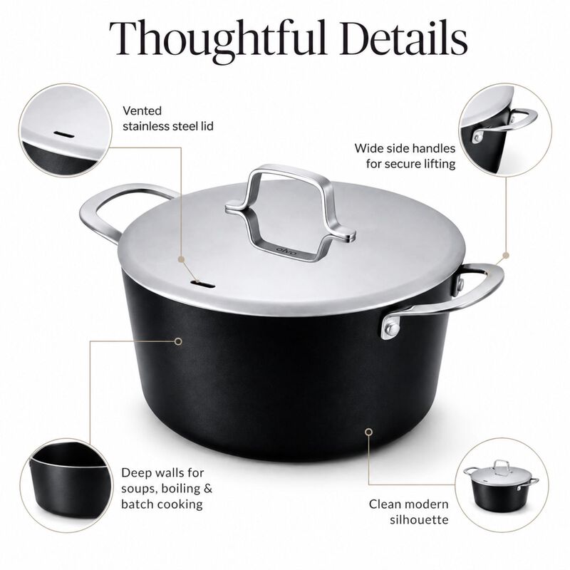 Alva Maestro Nonstick Ceramic Stock Pot with Lid 4.5Qt. - Easy to Clean, Oven Safe and Made without PFAS, PFOA & PTFE - Induction and All Stovetop Compatible with Even Heat Distribution image number 4