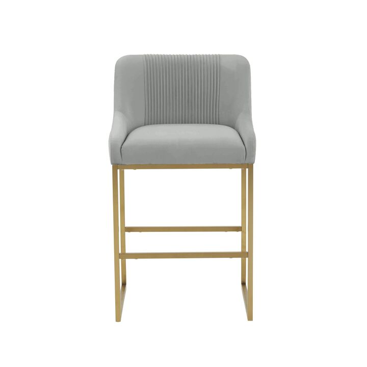Casafoyer Lisa Grey Pleated Velvet Counter Stool
