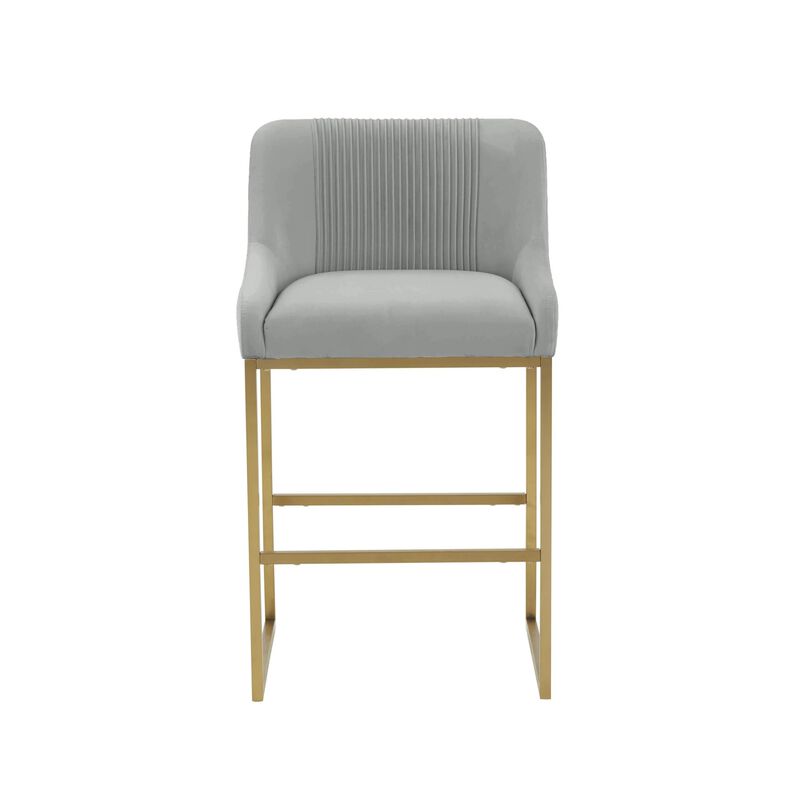 Casafoyer Lisa Grey Pleated Velvet Counter Stool image number 1