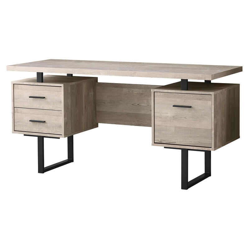 Computer Desk, Home Office, Laptop, Left, Right Set-Up, Storage Drawers, 60"L, Work, Metal, Laminate, Beige, Black, Contemporary, Modern