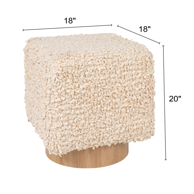 Boucle Upholstered Cotton Woven Stool with Light Wood Base, Ivory image number 2