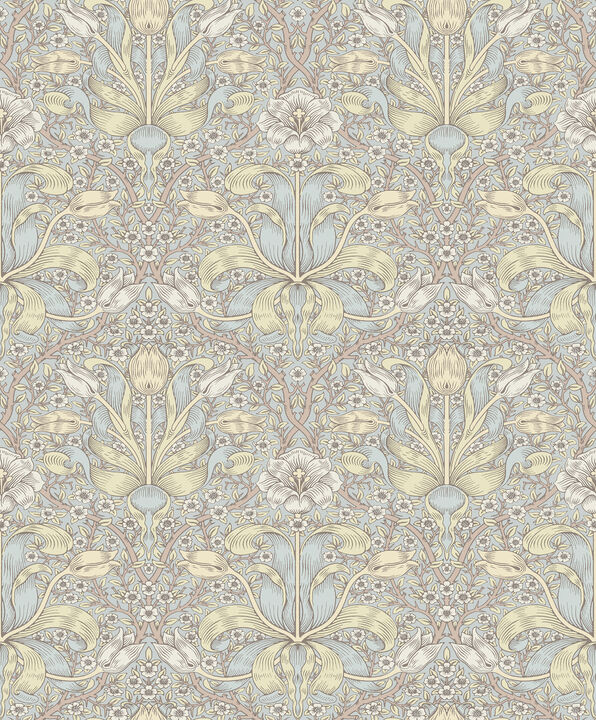 Spring Thicket Light Blue Tulip Damask Wallpaper