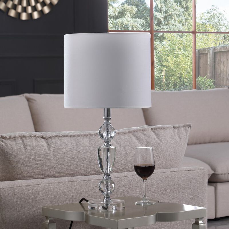 Hivvago 24" Clear And Silver Faux Crystal And Metal Table Lamp With White Drum Shade