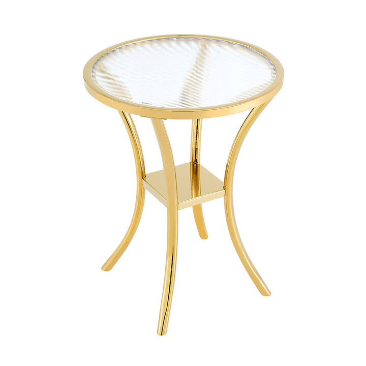 Round Bar Table with Tempered Glass Top Stainless Steel Wrapped Bar Table with Storage Shelf Bistro Bar Table for Cafe Kitchen Dining