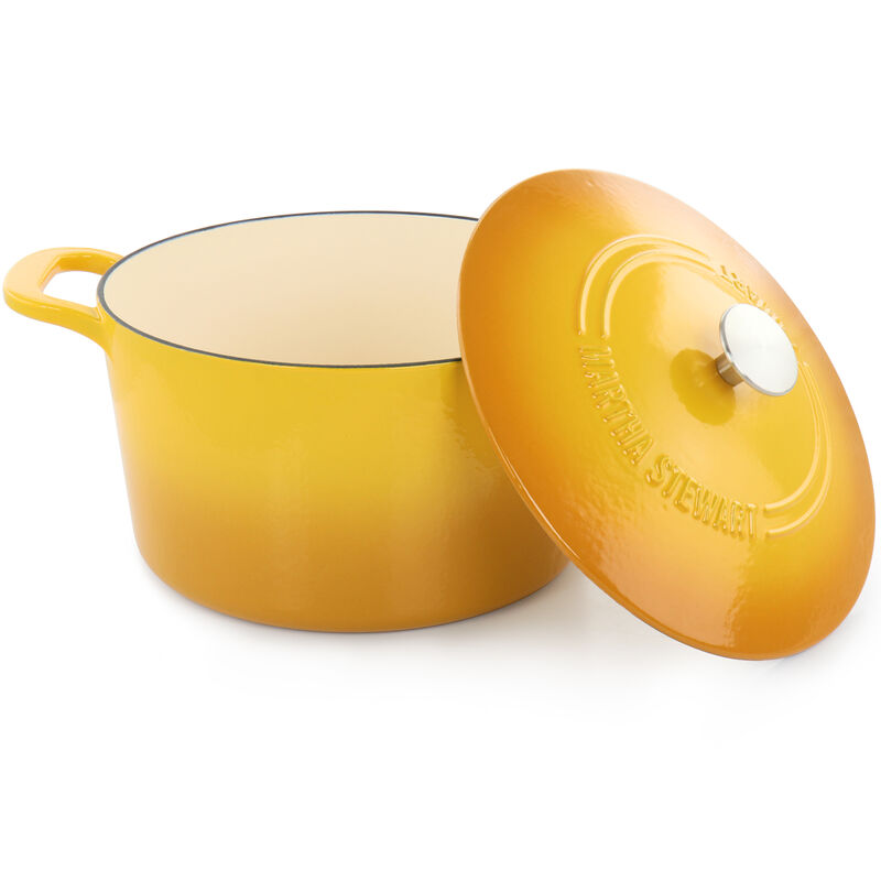 Martha Stewart 7 Quart Enameled Cast Iron Dutch Oven with Lid in Yellow Ombre