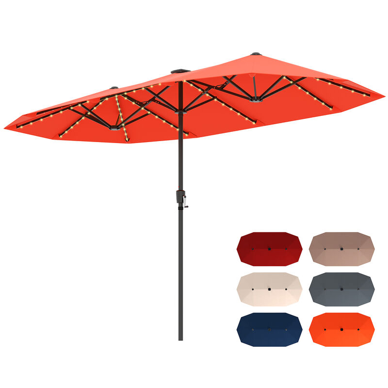Large Patio Umbrella with LED Solar Lights and Crank Handle