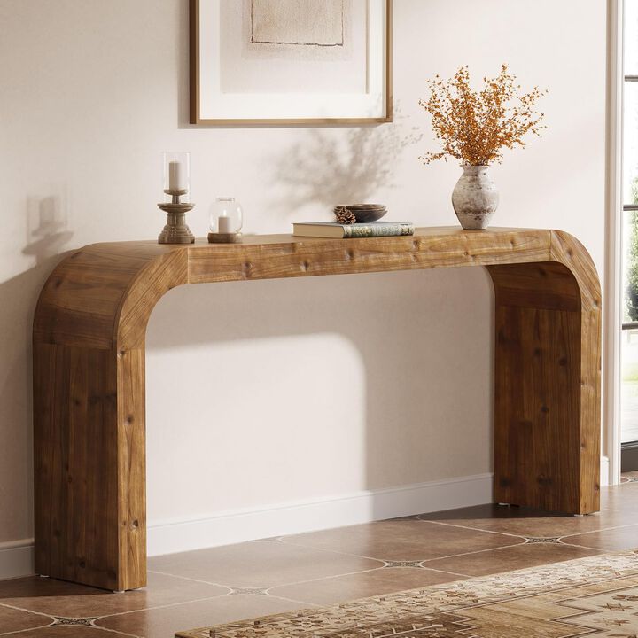 2-Tier Solid Wood Sofa Console Table for Behind Couch - Brown