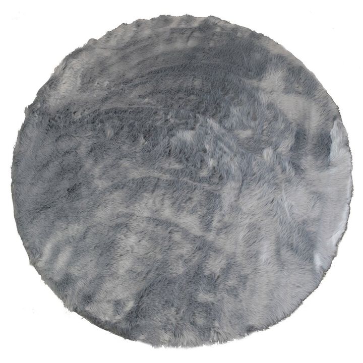 Glamour Home Aurora Gray Round Faux Fur Area Rug 4 Foot Wide