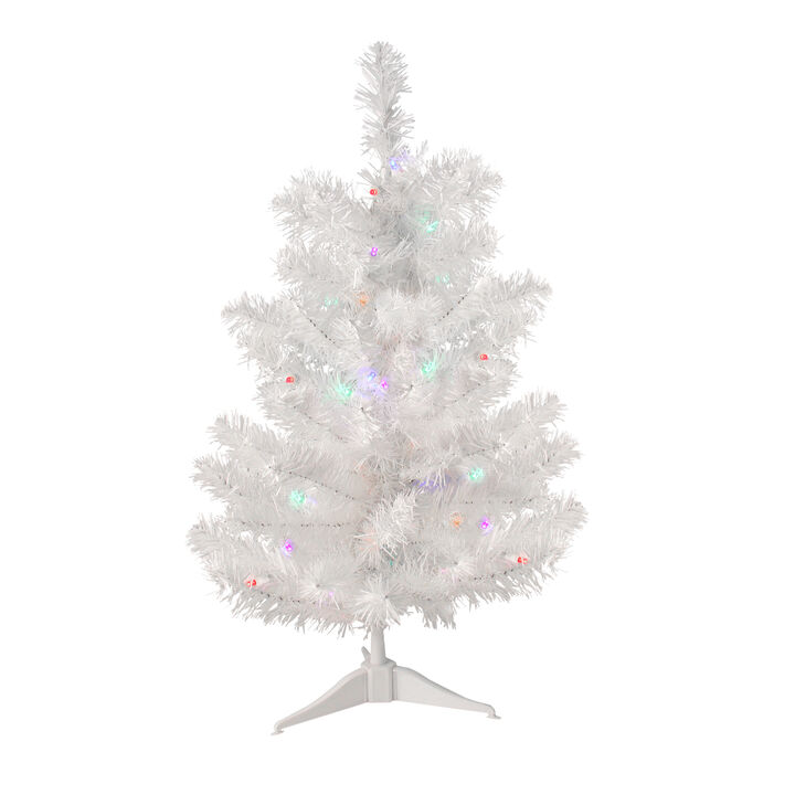 2' Pre-Lit Medium Snow White Pine Artificial Christmas Tree - Multicolor LED Lights