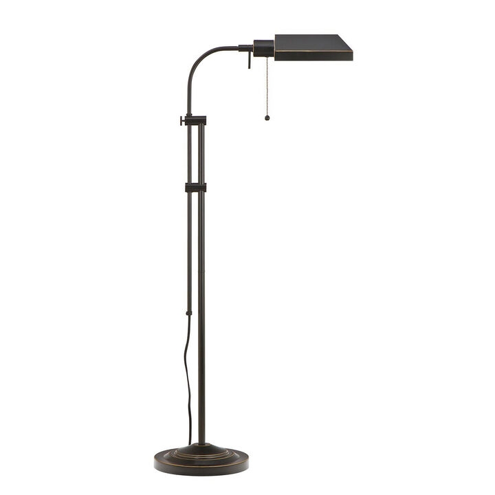 Metal Rectangular Floor Lamp with Adjustable Pole, Dark Bronze - Benzara