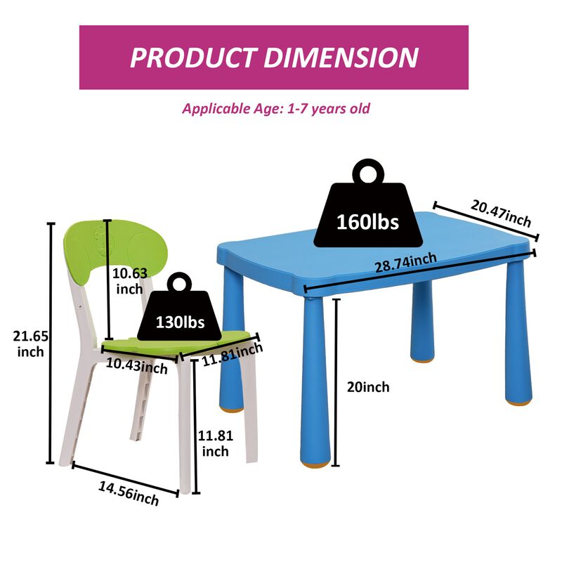 CLIHOME High Quality Plastic Kids Table and Chair Set,3 Piece Children Reading Activity Table and Chair image number 5