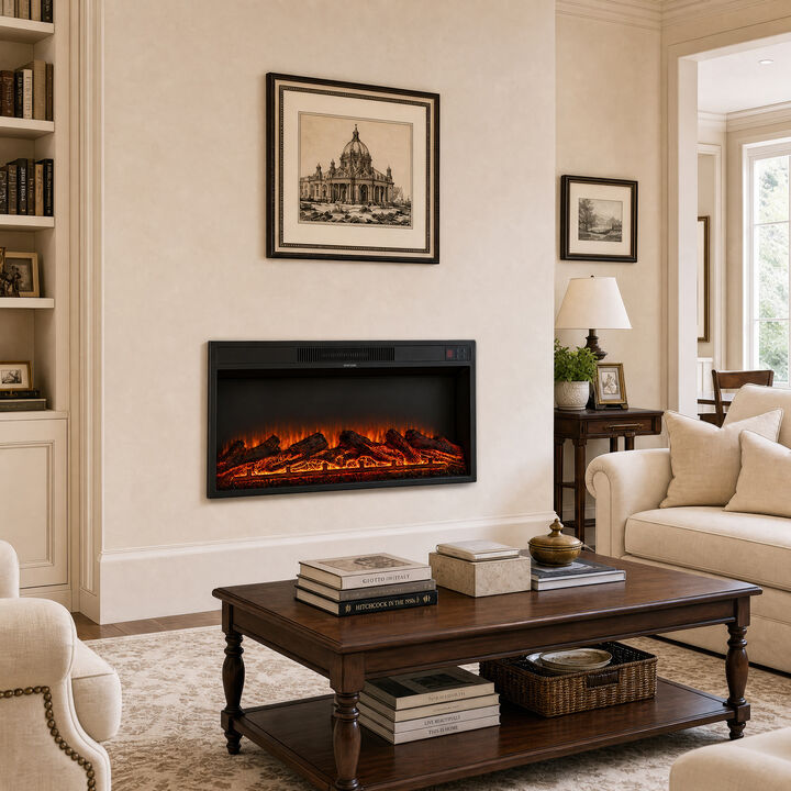 Mondawe 36-Inch Recessed Linear Electric Fireplace, ETL Certified, 750W/1500W Heat, Remote & Timer