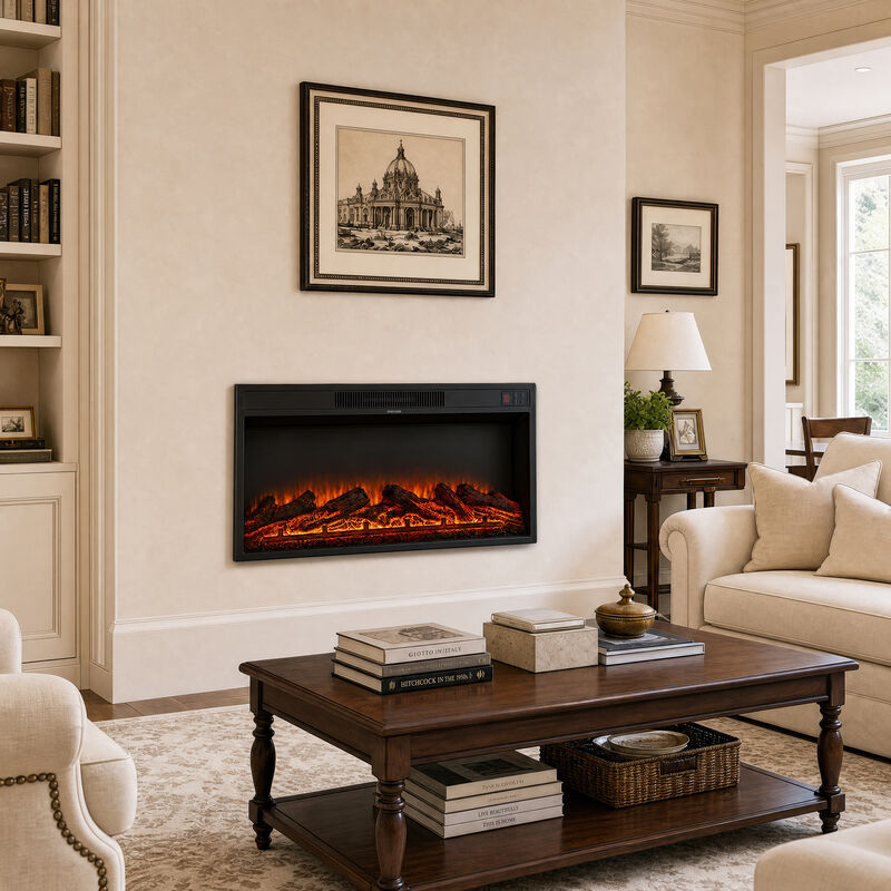 Mondawe 36-Inch Recessed Linear Electric Fireplace, ETL Certified, 750W/1500W Heat, Remote & Timer image number 1