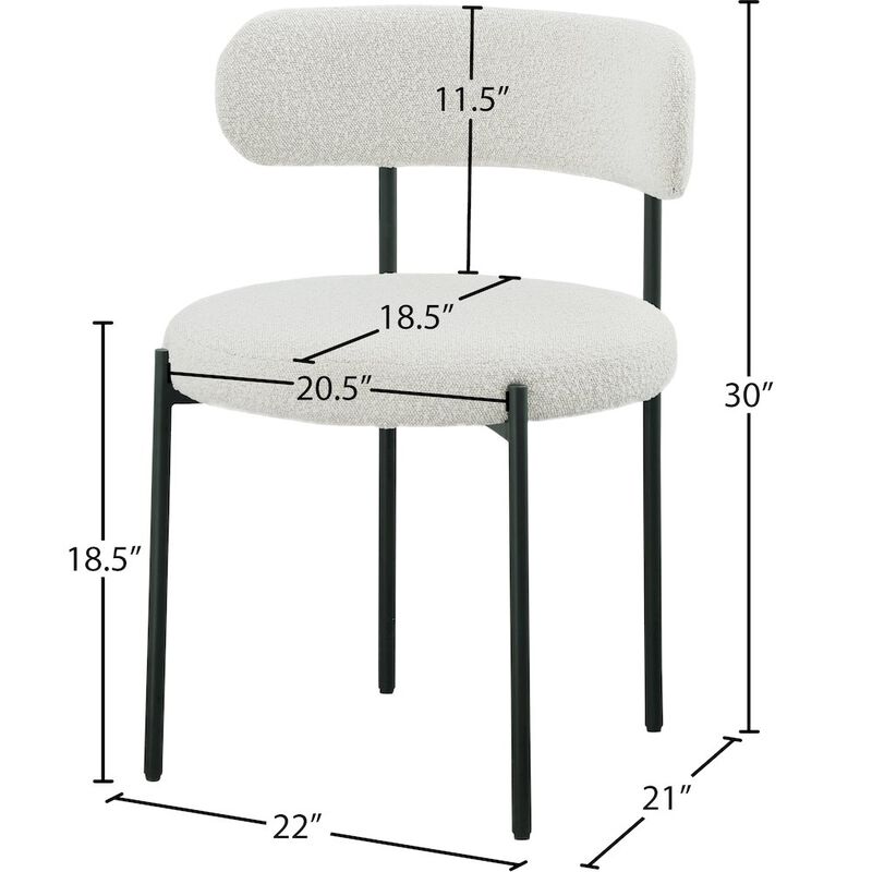 Meridian Furniture Beacon Cream Boucle Fabric Dining Chair, Set of 2