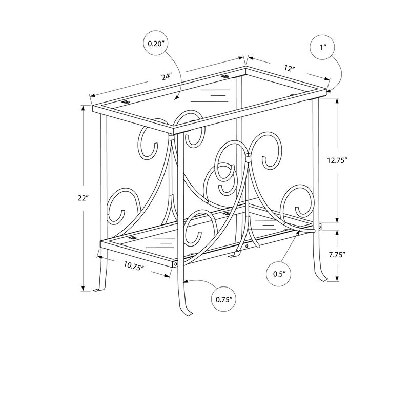 Monarch Specialties I 3105 Accent Table, Side, End, Nightstand, Lamp, Living Room, Bedroom, Metal, Tempered Glass, White, Clear, Traditional