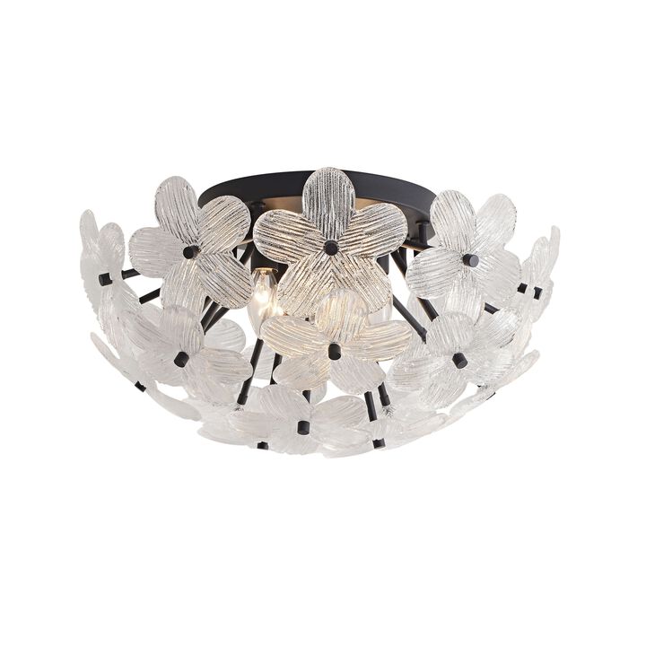 Estrella 20" Wide Bowl Style 5-Light Black Flower Clear Glass Flush Mount