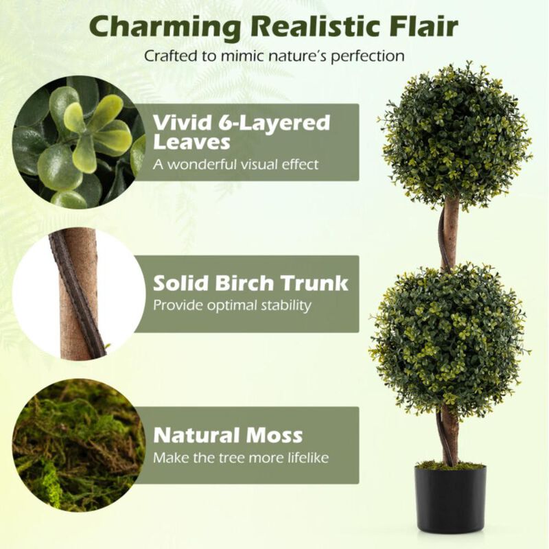 Hivvago Set of 2 Artificial Double Topiary Ball Trees