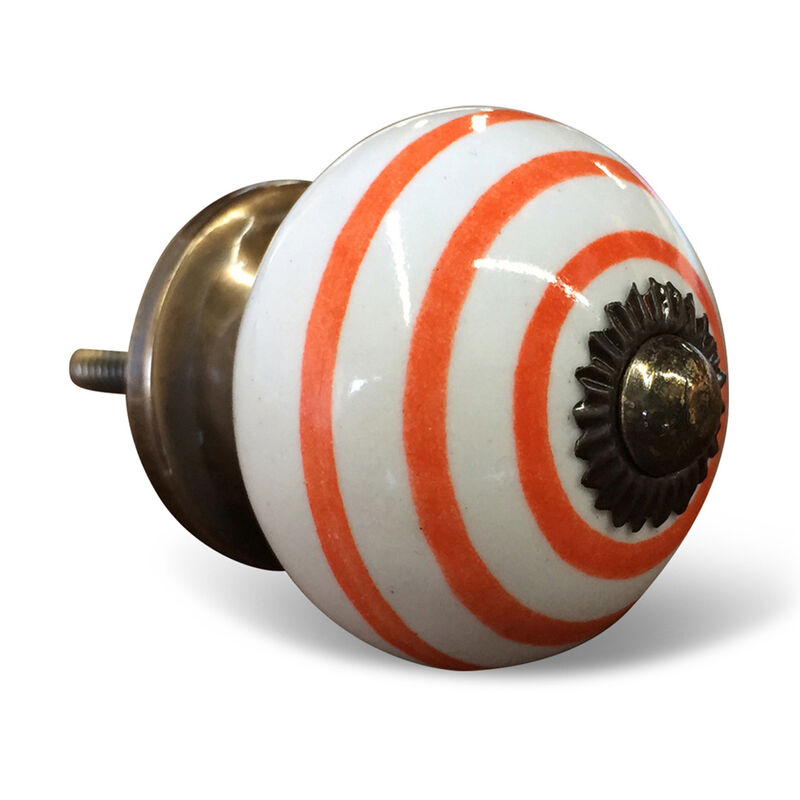 HomeRoots Set of Eight Orange And White Ceramic And Metal Drawer Pull Knobs image number 2